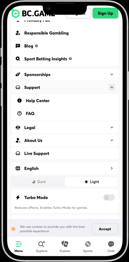 App menu (light)