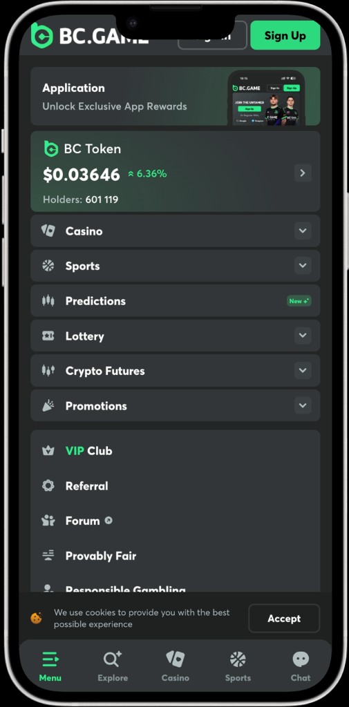 App menu (dark)